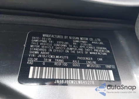 2020 Nissan Rogue Sport S Awd Xtronic Cvt z USA, uszkodzony, nr VIN JN1BJ1CW2LW645278